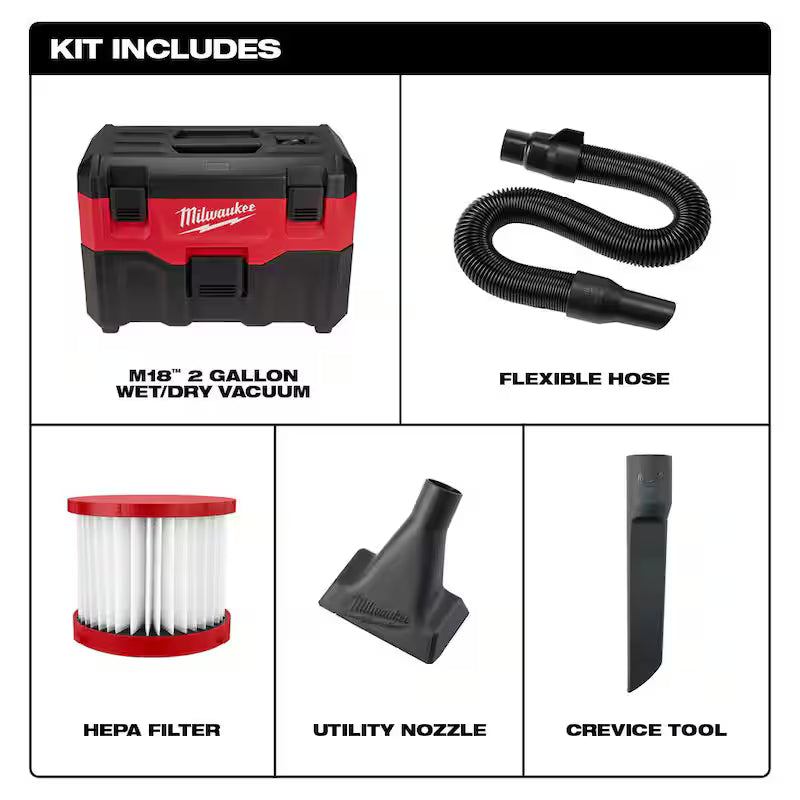 18-Volt 2 Gal. Cordless Wet/Dry Vacuum with Brush and Crevice Kit N605093