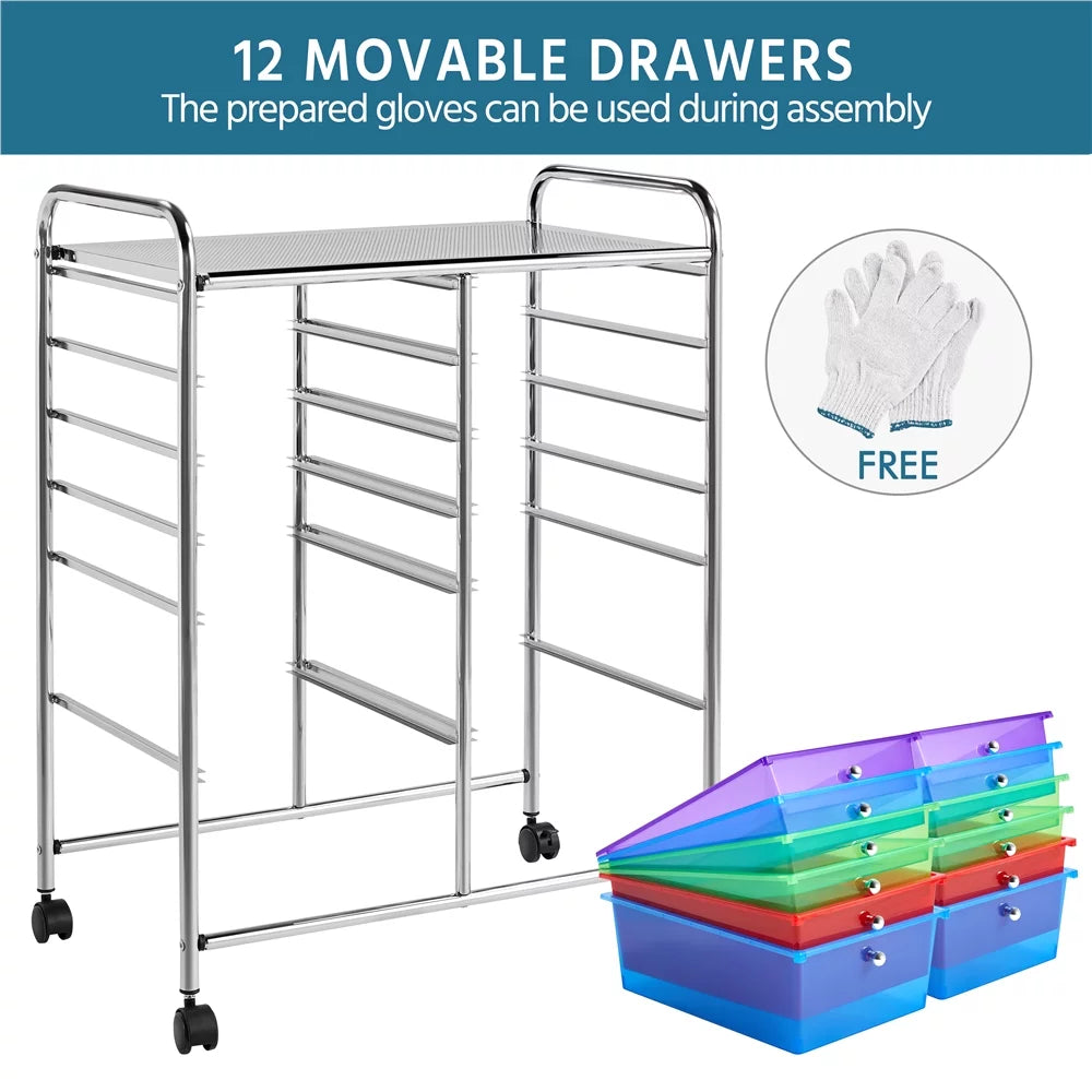 12 Drawer Rolling Storage Cart with Castors, Black T828