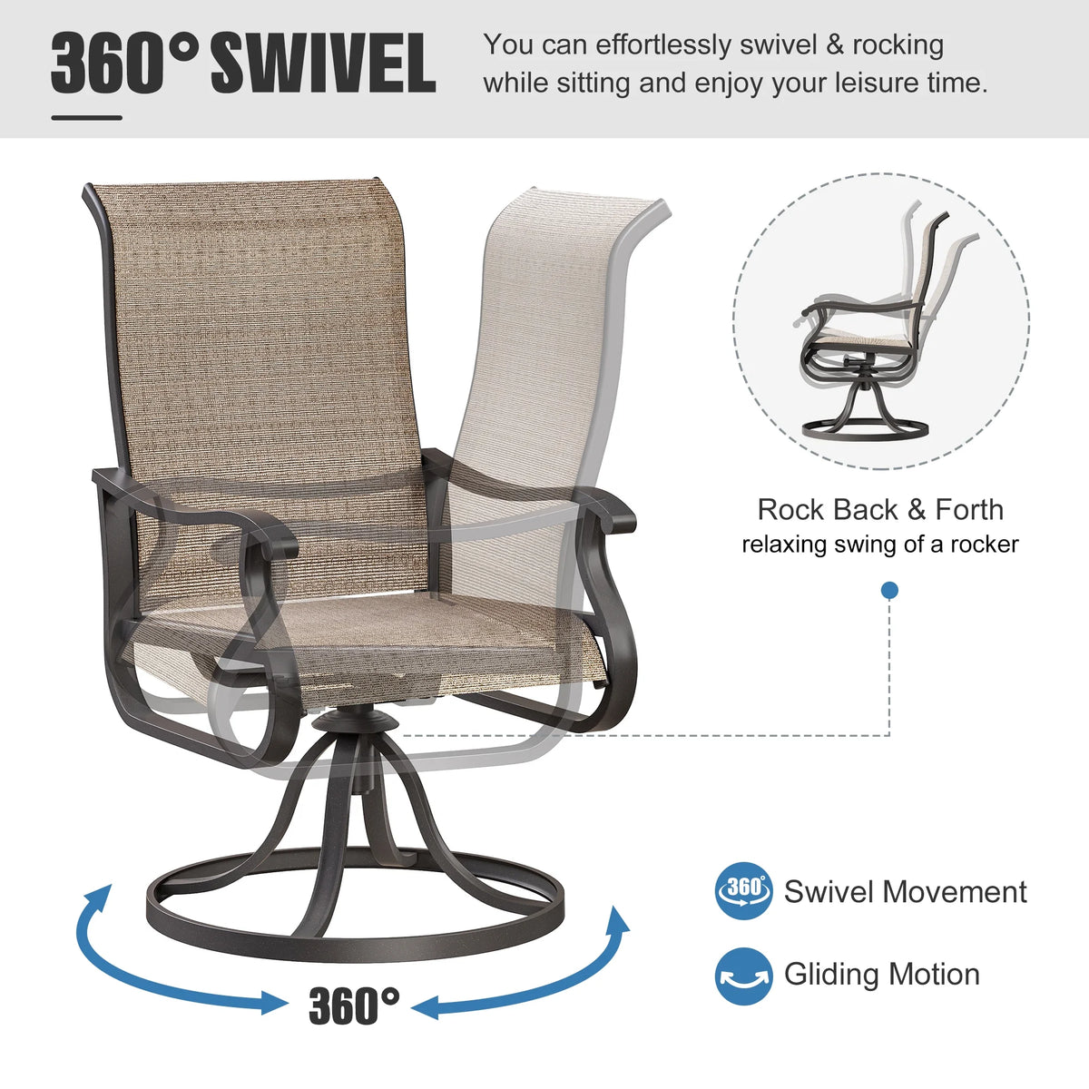 Khaki Swivel Outdoor Chairs Set of 2 Textilene J545