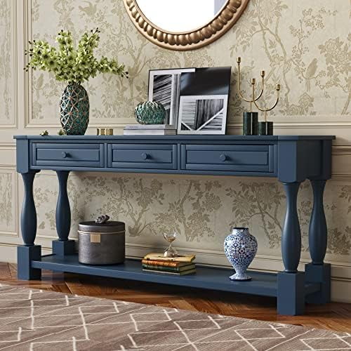 63" Long Console Table with Drawers Navy Blue N266918