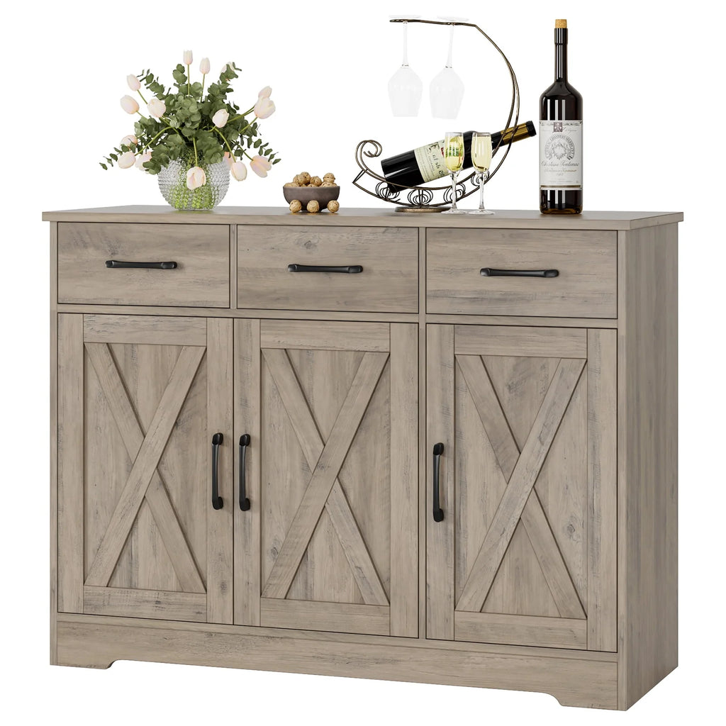 White 3 Drawer Kitchen Buffet Sideboard Cabinet with Adjustable Shelf J781