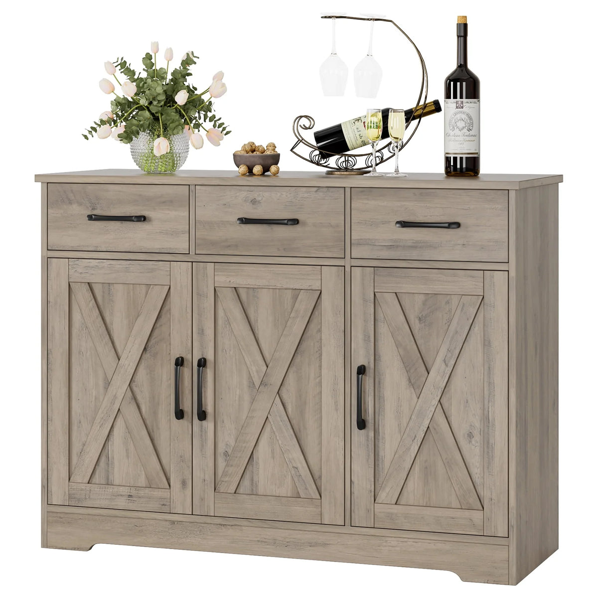 White 3 Drawer Kitchen Buffet Sideboard Cabinet with Adjustable Shelf J781