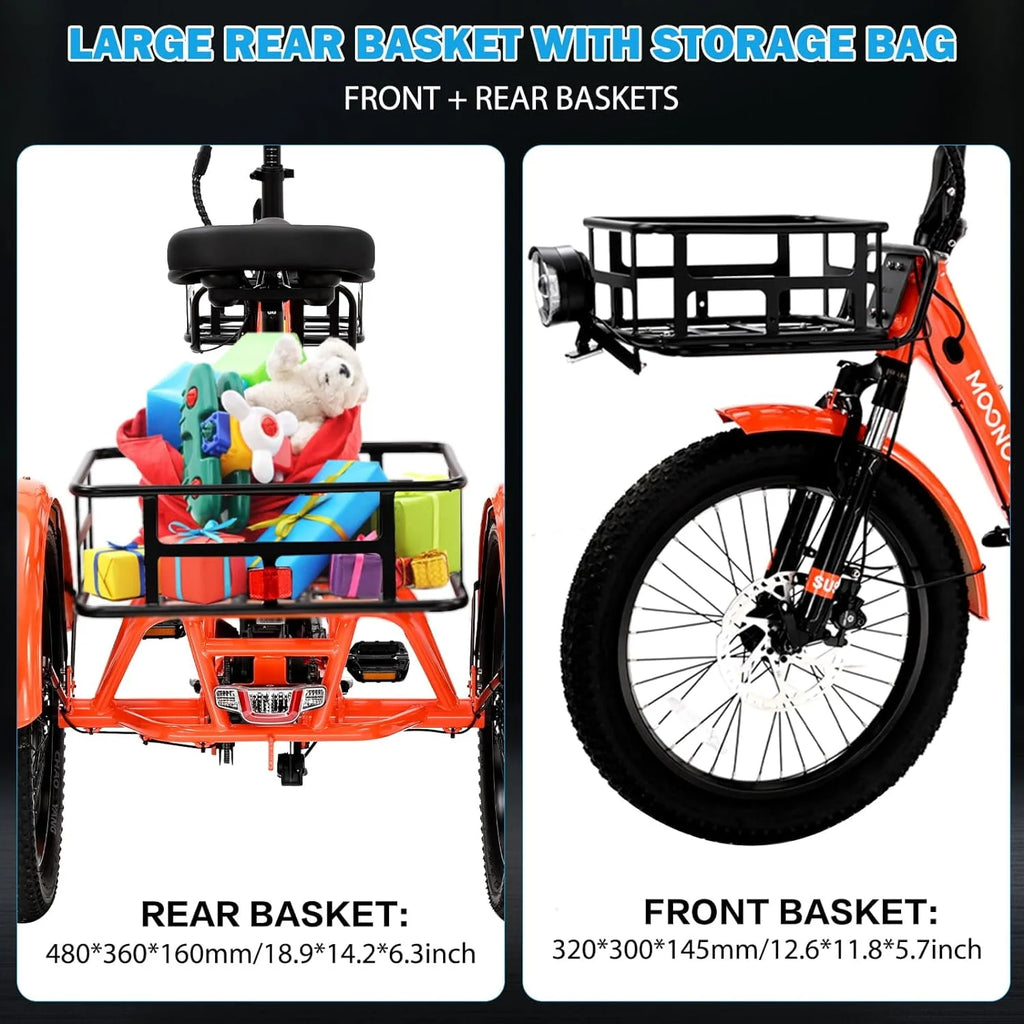 350W 7 Speed 3 Wheel Electric Tricycle with Rear Basket O810