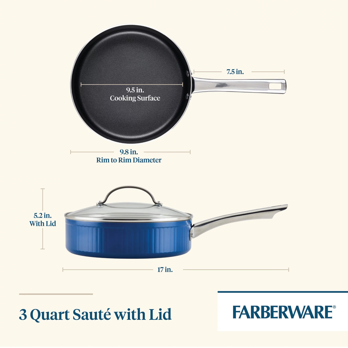 Blue 3 Qt Nonstick Cookware Saute Pan with Lid W58638