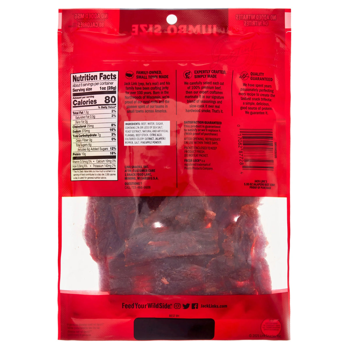 100% Beef Jalapeno Beef Jerky 5.85oz Resealable Bag R33906