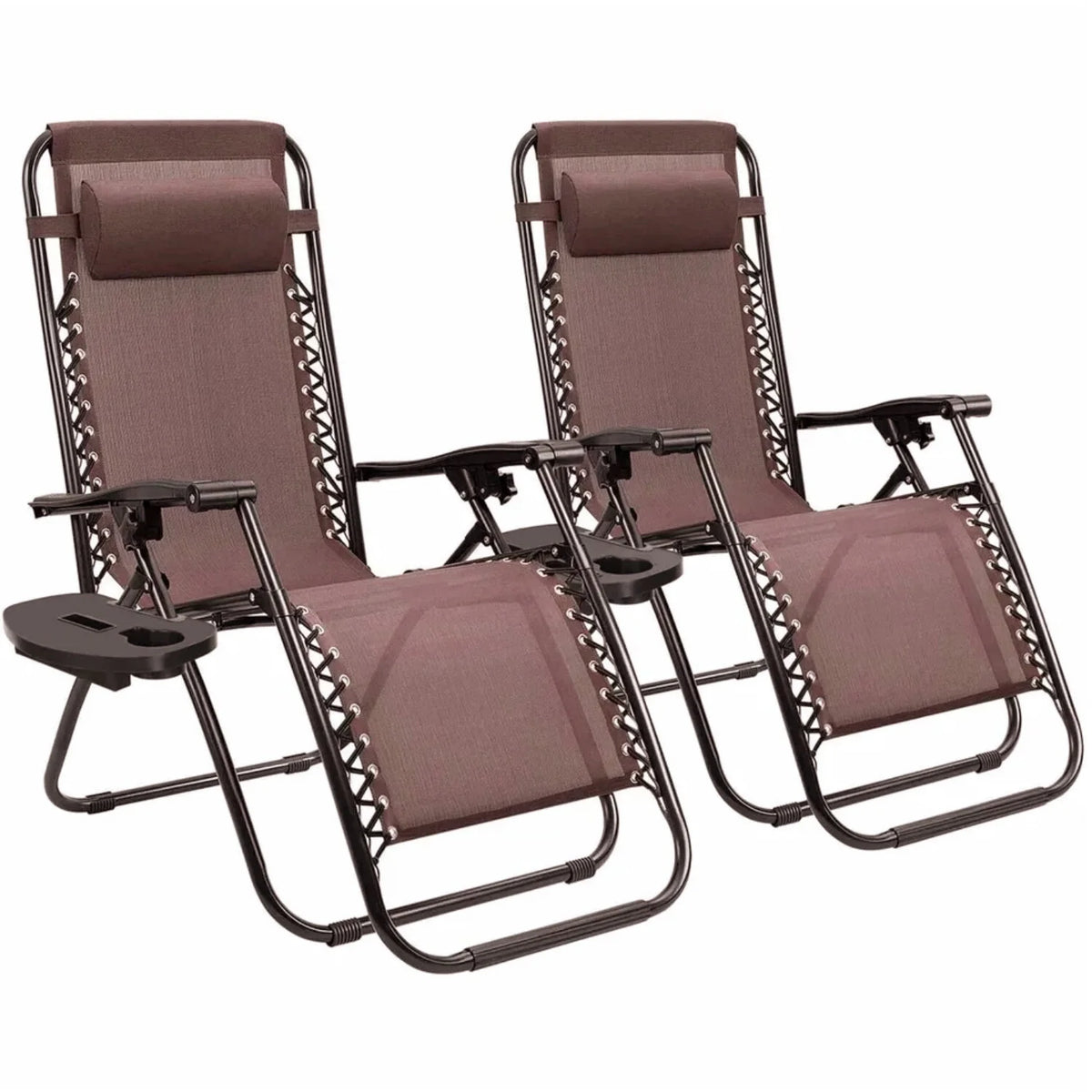 Set of 2 Adjustable Mesh Gravity Chair with Pillow and Cup Holder G841529