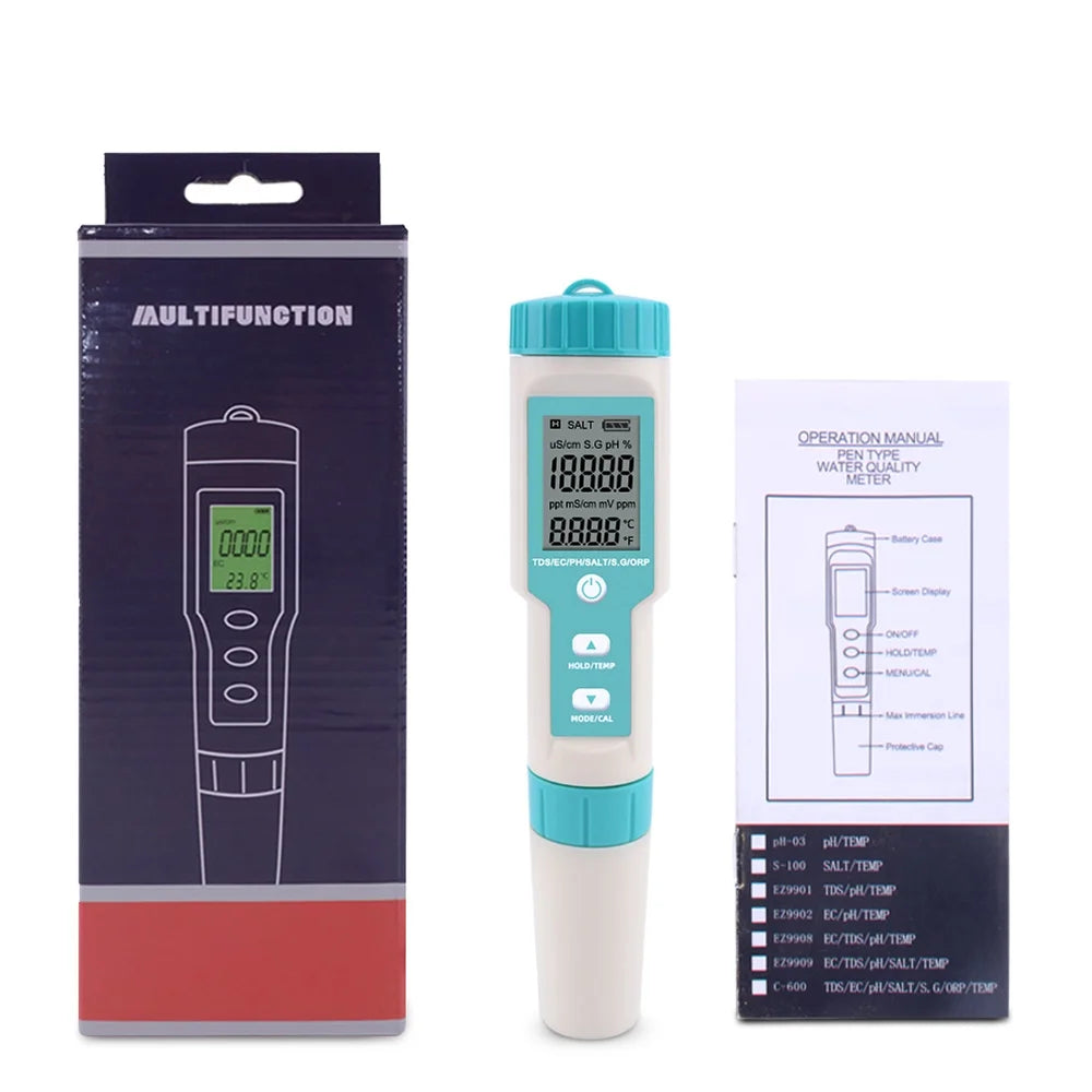 Salinity Monitor, 7 In 1 Pocket Water Quality Tester E76894