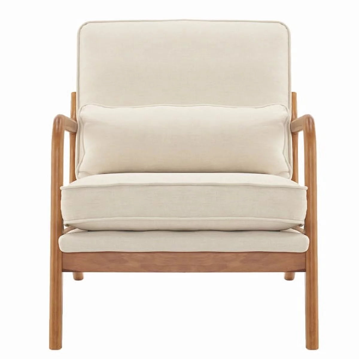 Beige Upholstered Wood Frame Accent Chair with Lumbar Pillow N524