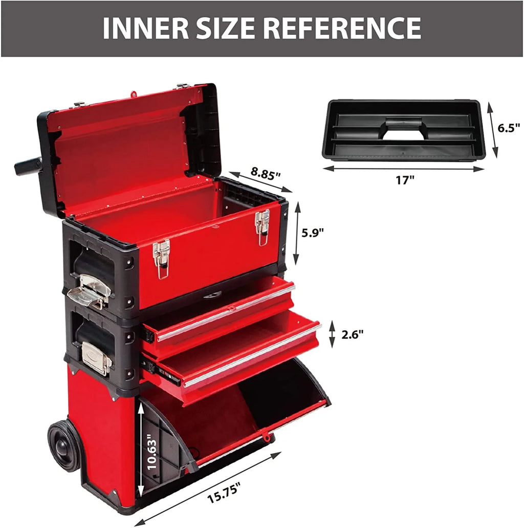 Portable Red Tool Box with 3 Drawers H61785