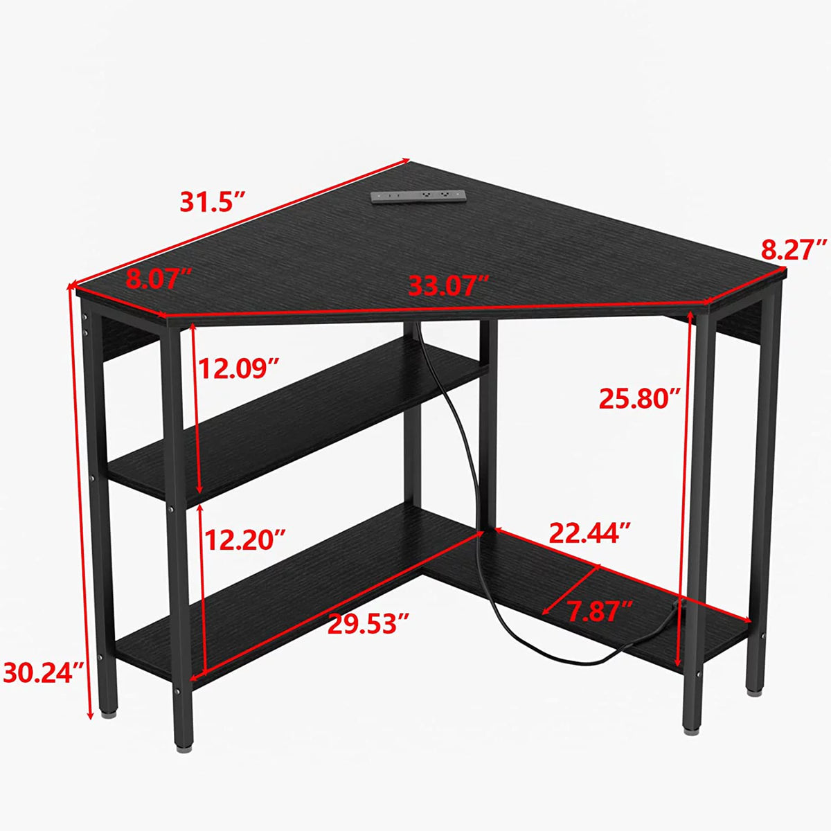 Corner Desk with Outlets USB Ports Storage Shelves U308
