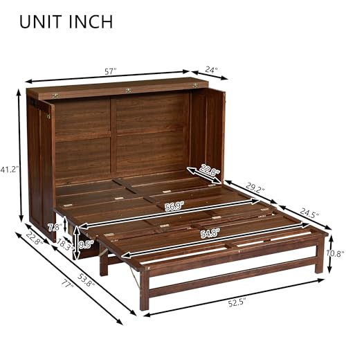 Full Size Walnut Murphy Bed with Charging Station and Drawers Q2726