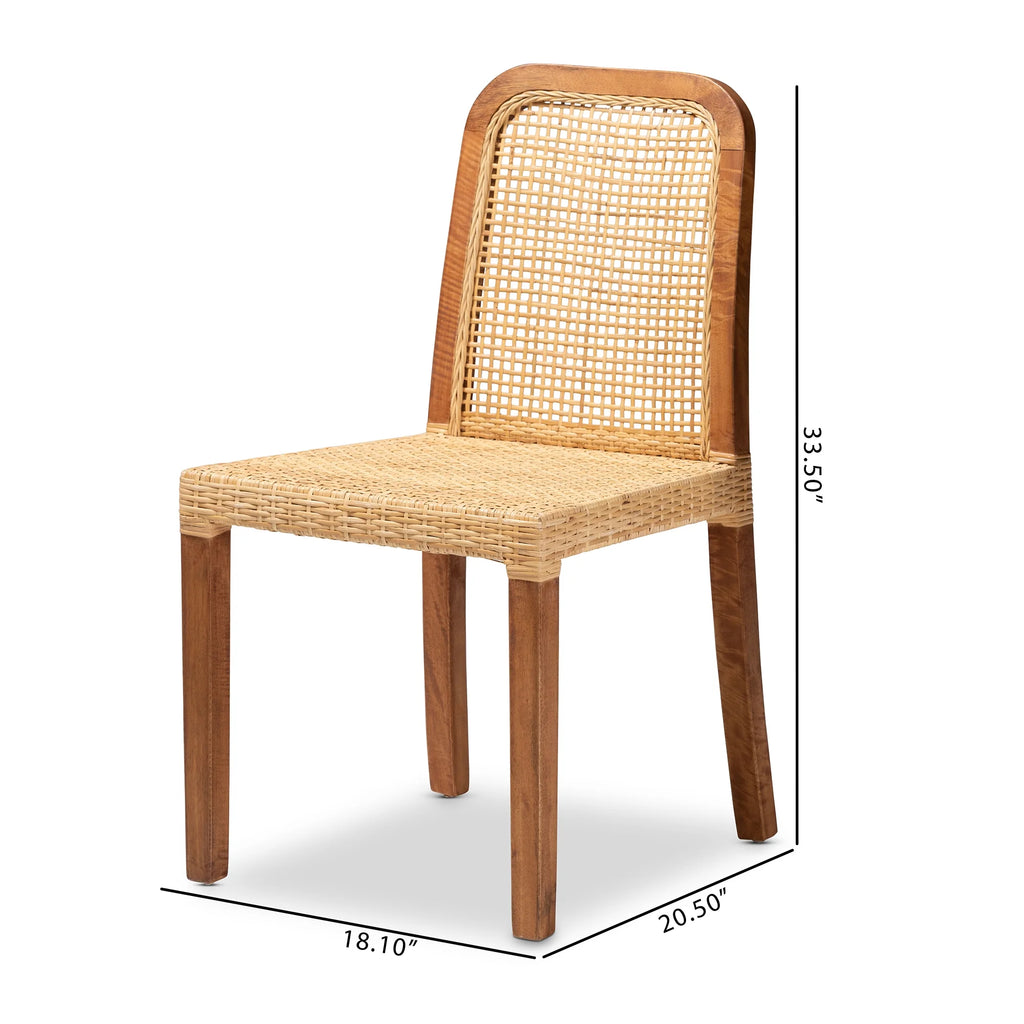 Walnut Brown Wood and Natural Rattan 2-Piece Dining Chair Set C18583