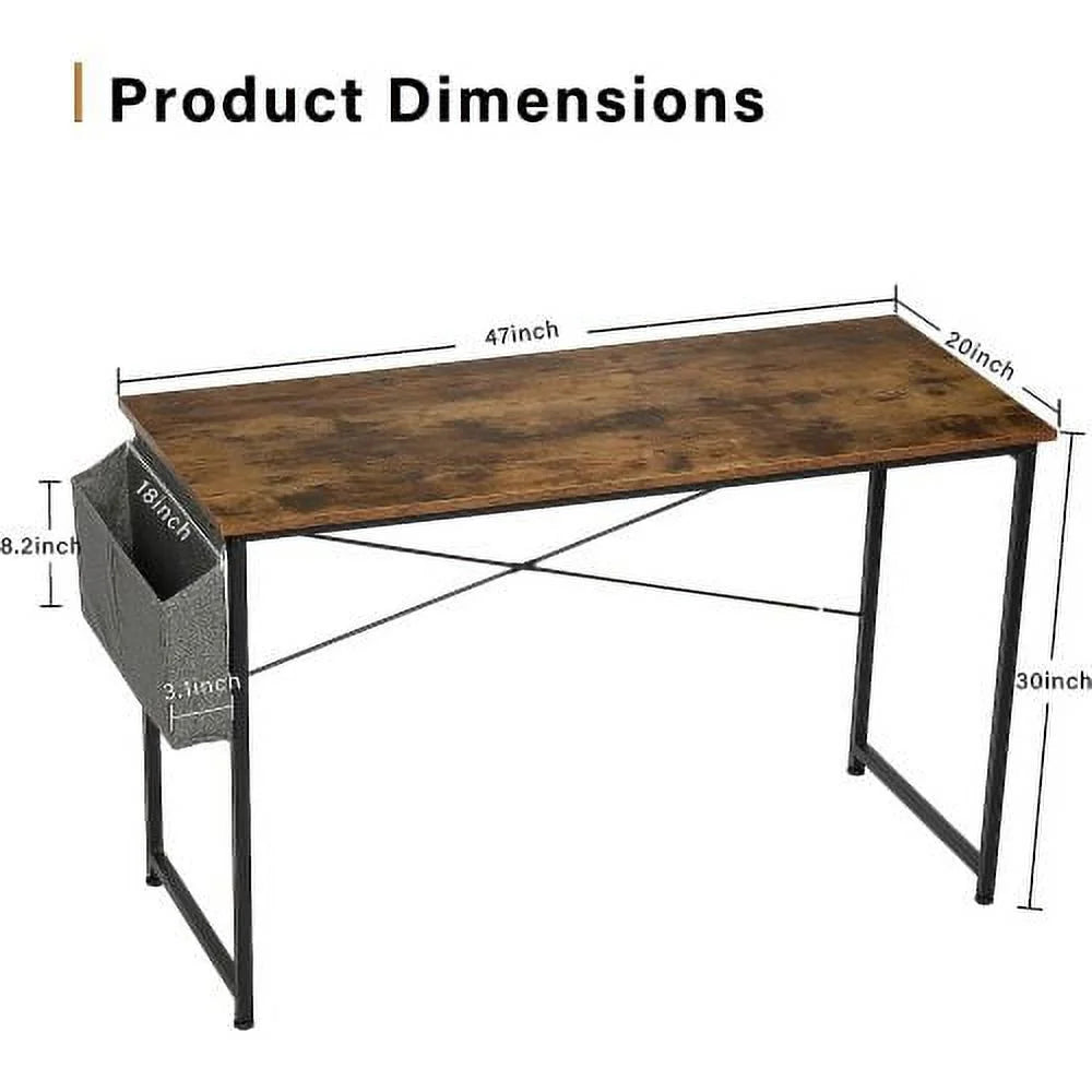 47 Inch Brown Wooden Desk with Storage Bag D829
