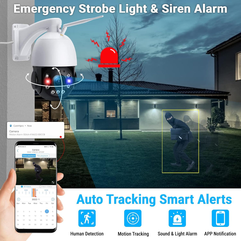 PTZ Security Camera Outdoor 30X Optical Zoom WiFi 5MP IP Camera Night Vision 2-Way Audio IP66 Waterproof W9649