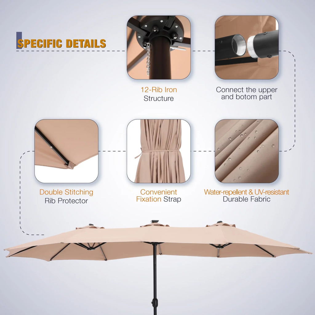 15ft Double-Sided Solar Patio Umbrella with Base T795813