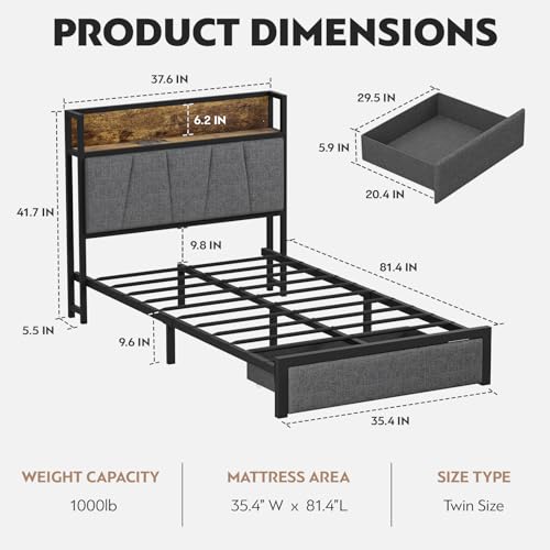 Twin Size Storage Platform Bed Frame with Headboard B83199