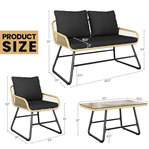 4 Piece Wicker Patio Furniture Set with Cushion and Pillow U762