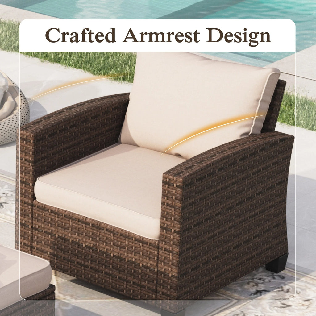 8 Pieces Wicker Patio Conversation Set with Fire Pit Table L23951