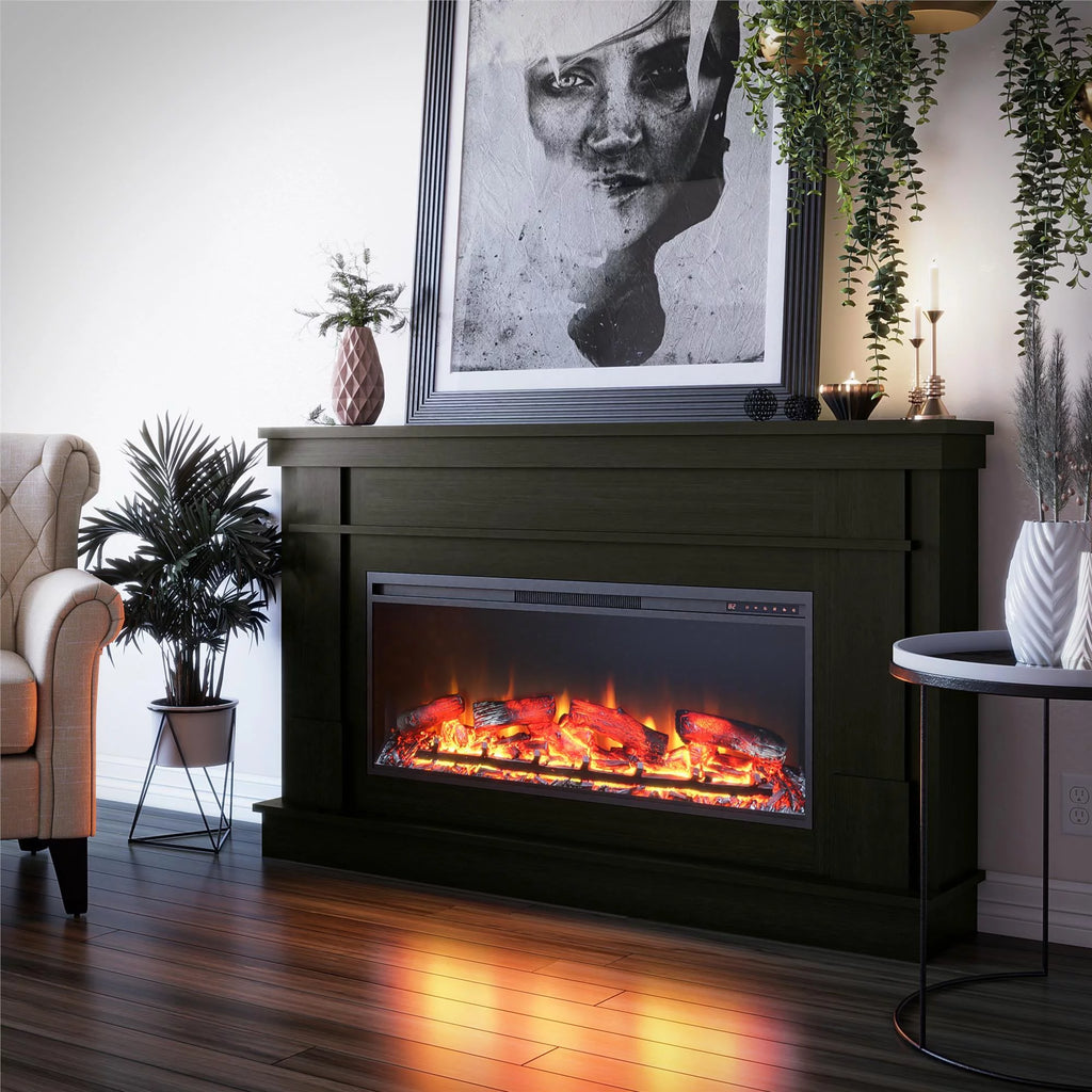 Wide Mantel with Linear Electric Fireplace H9477