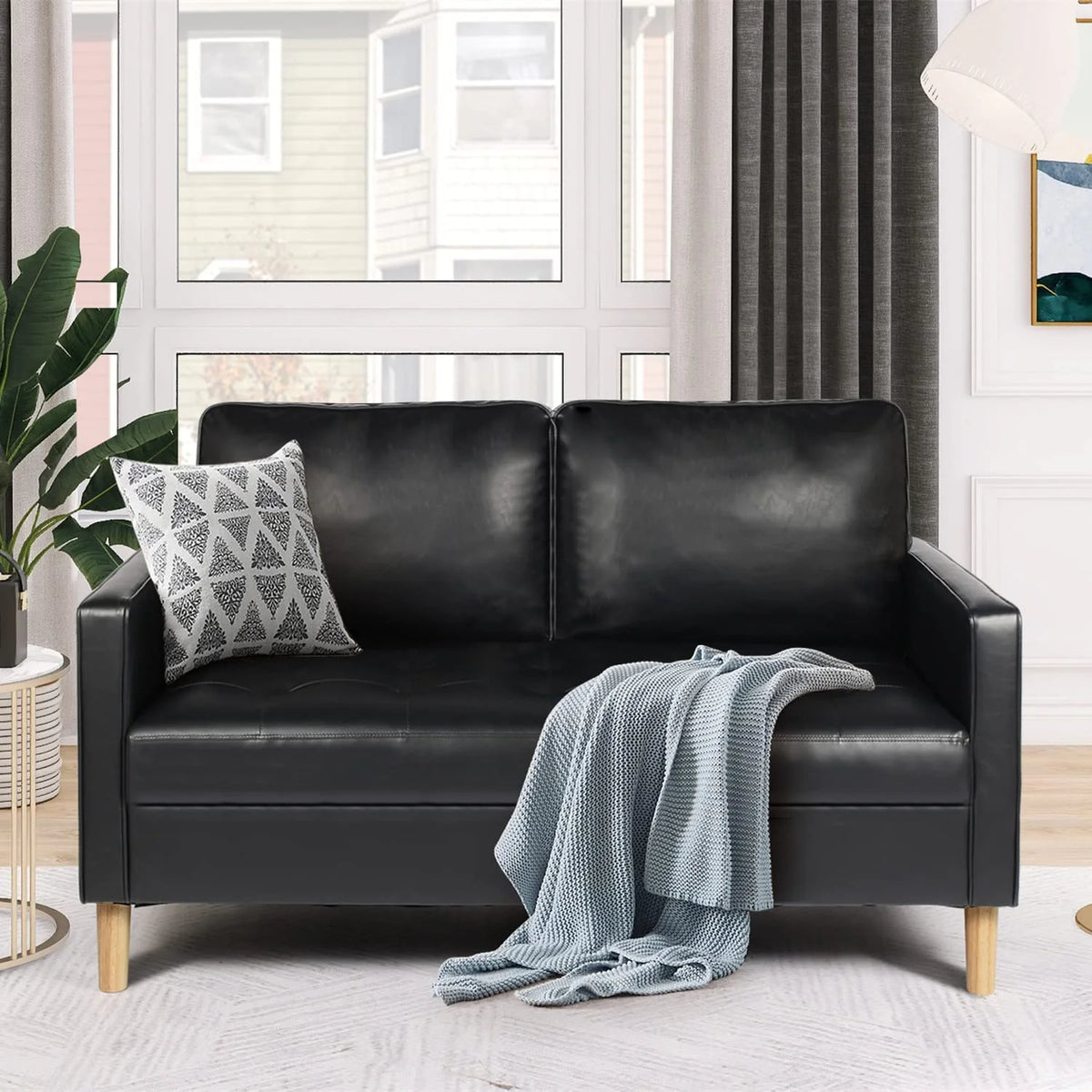Mid-Century Faux Leather Loveseat Sofa O20020