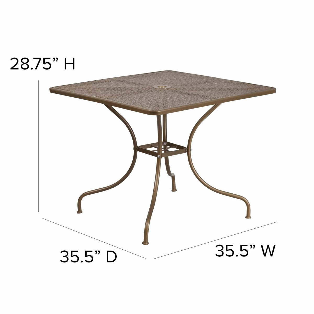 Square Black Steel Patio Table with Umbrella Hole E444027