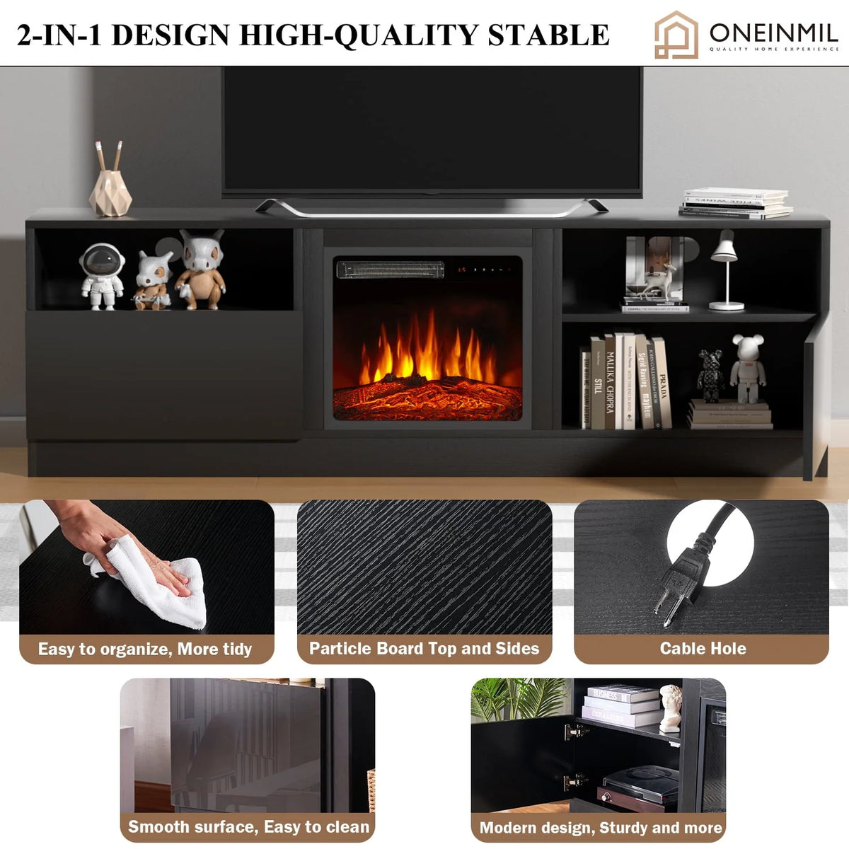 65 Fireplace TV Stand with Electric Fireplace J477094