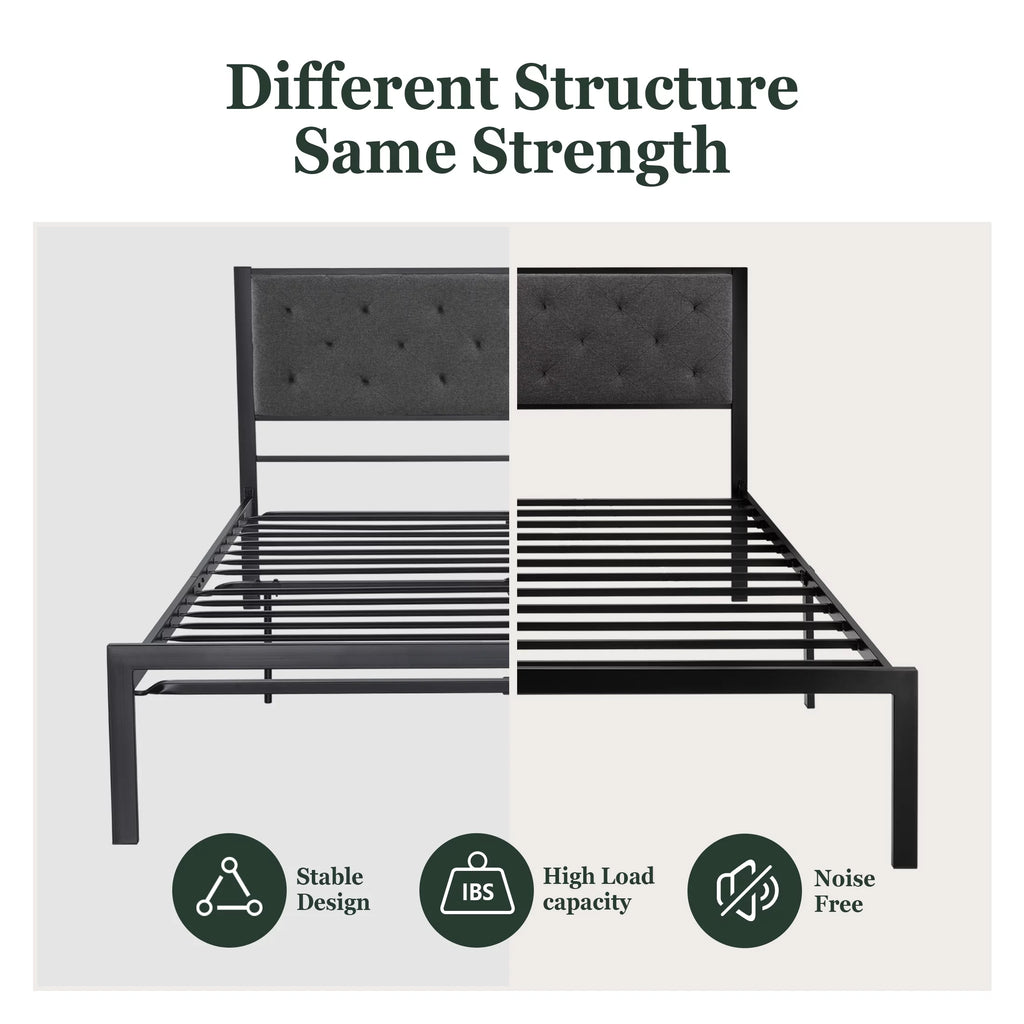 King Size Metal Bed Frame with Upholstered Headboard L441