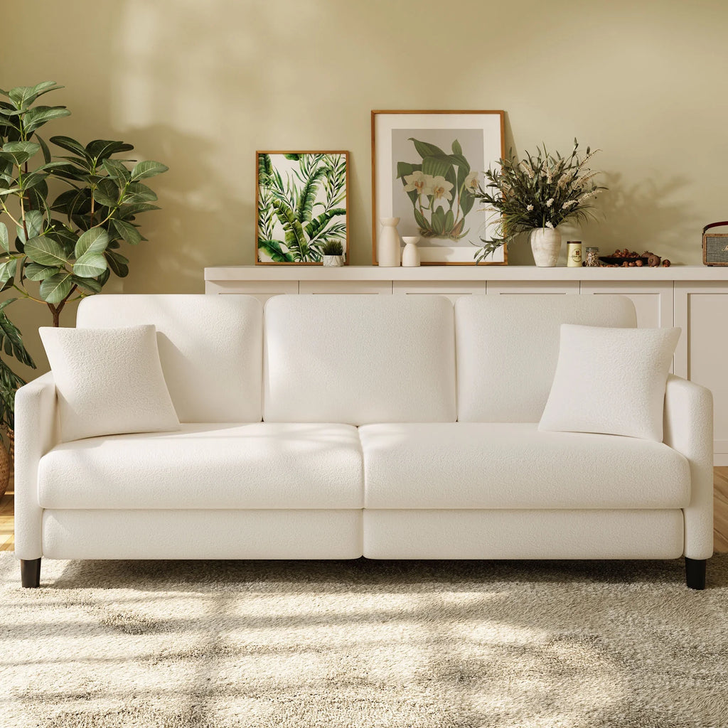Off-White Velvet 3 Seater Sofa with 2 Pillows L868753