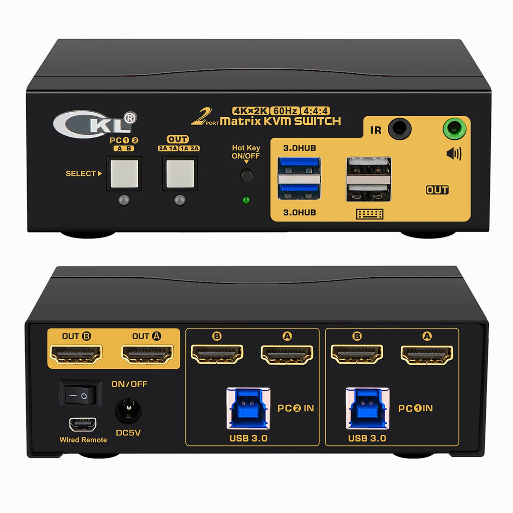 2x2 HDMI KVM Switch Dual Monitor USB 3.0 4K 60Hz with Cables Y171