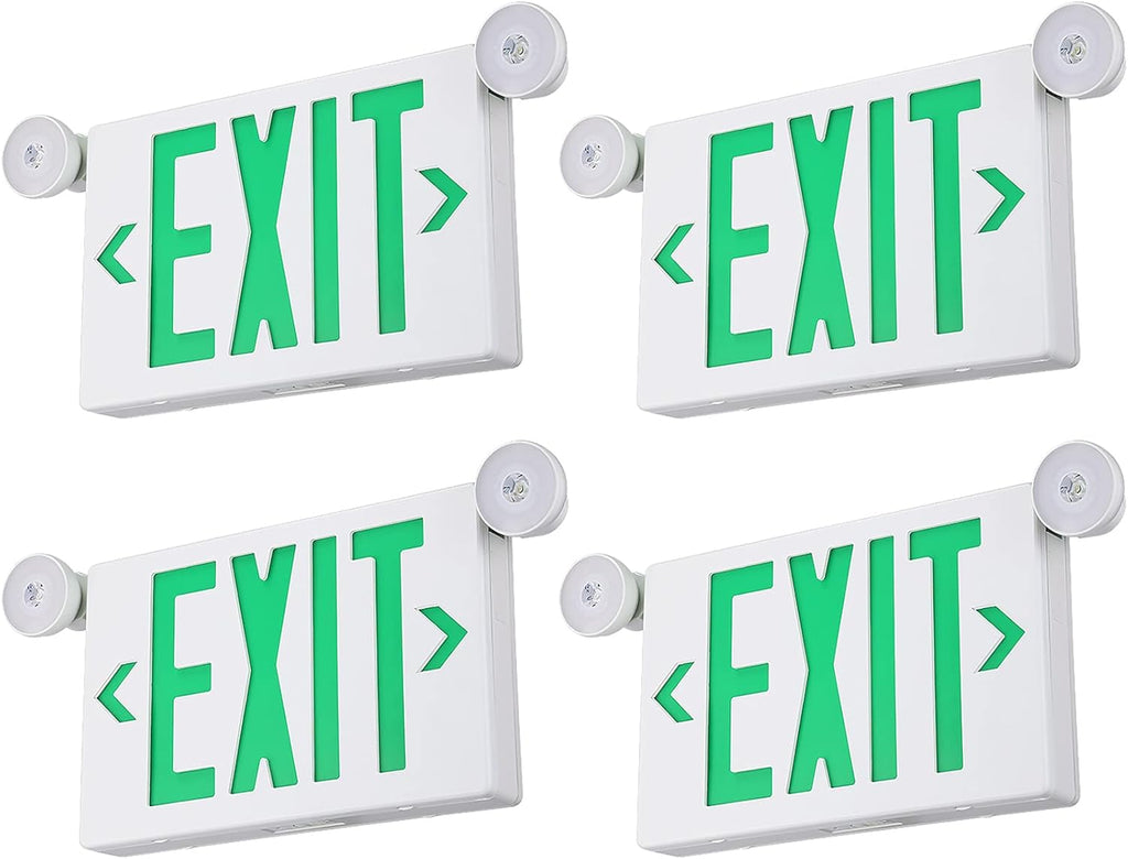 Red Exit Sign with Emergency Lights, Two LED Adjustable Head, Battery Backup, Double Face, Pack of 4 Y71171