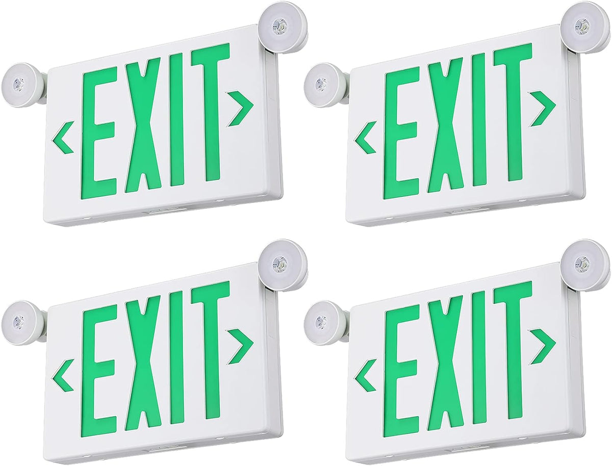 Red Exit Sign with Emergency Lights, Two LED Adjustable Head, Battery Backup, Double Face, Pack of 4 Y71171