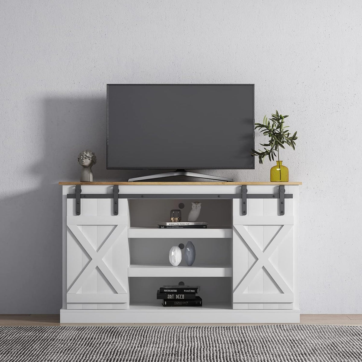 Wood TV Stand with Storage Cabinet for 50 55 65 inch G942970