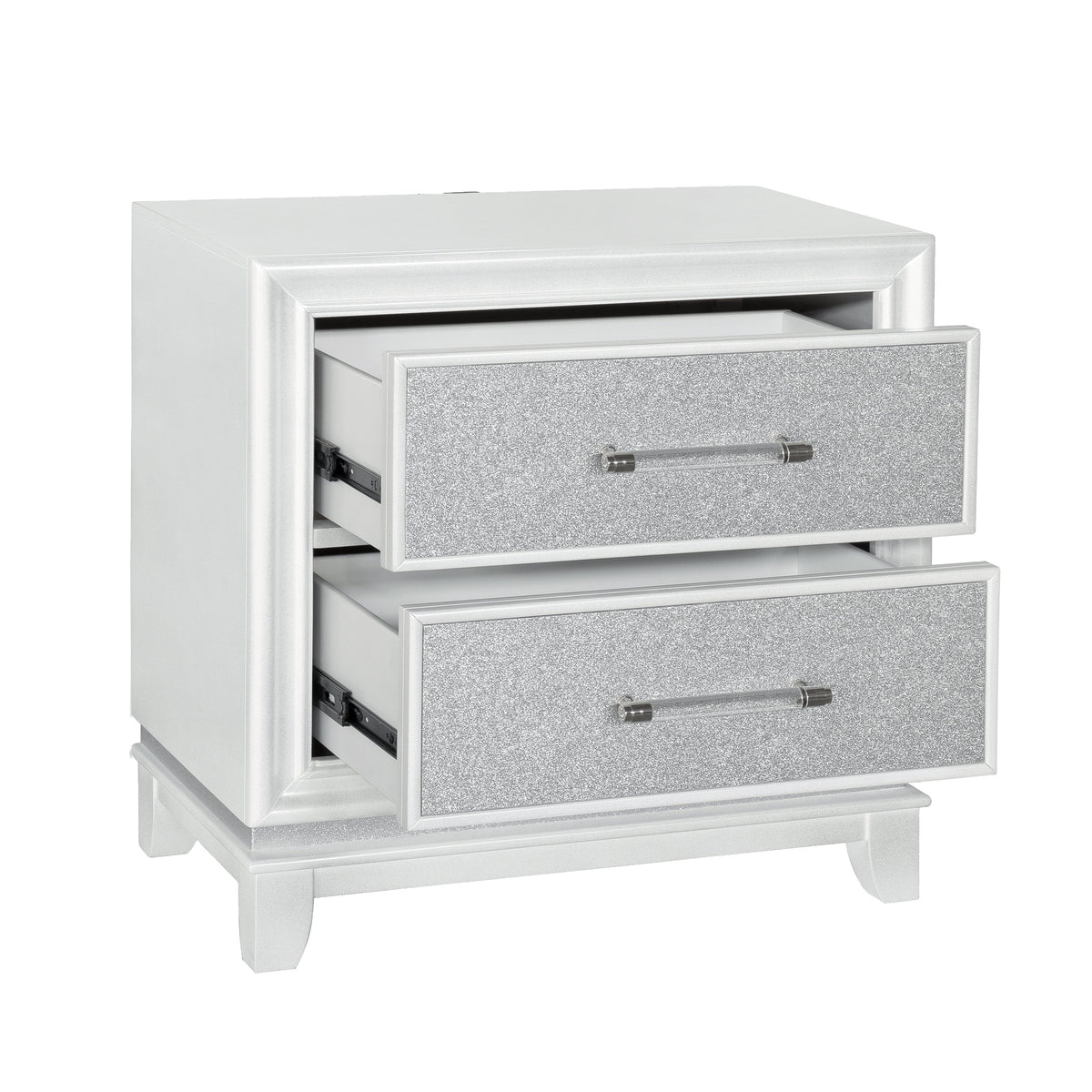King 5-Piece Bedroom Set with LED Lights, Tufted Bed, Dresser, Mirror, and 2 Nightstands in Pearlized White M65742
