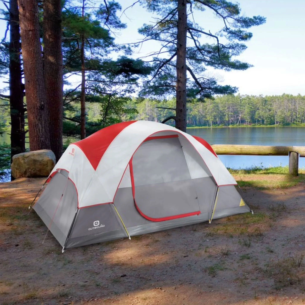 8 Person 3 Season Dome Tent with Room Divider and Rainfly, Red N710126