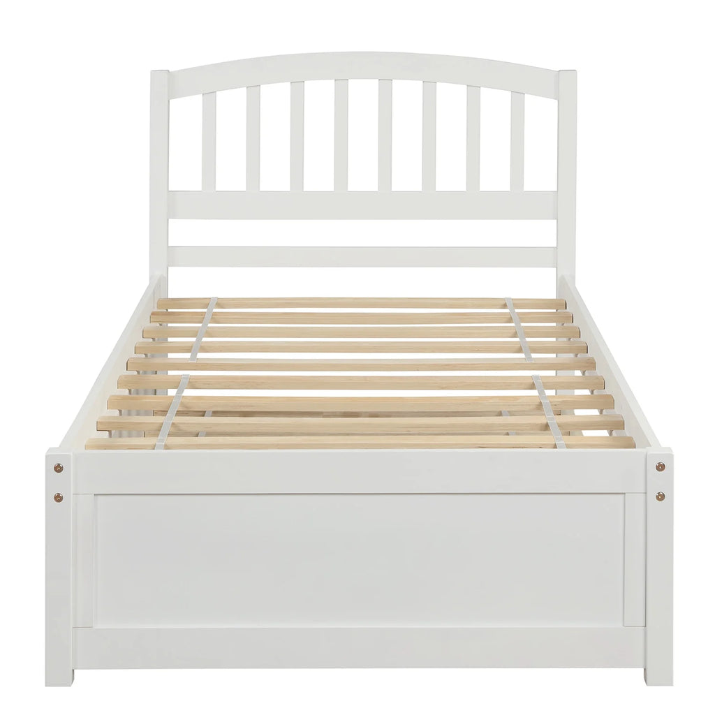 Twin Size White Wood Platform Bed with Trundle H6884