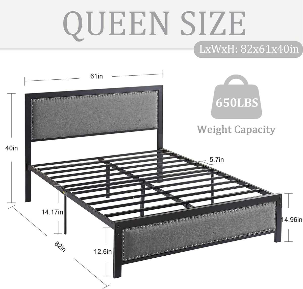 Twin Bed Frame with Upholstered Linen Headboard and Footboard L13561