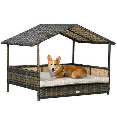 Wicker Elevated Dog House with Removable Cushion C296756
