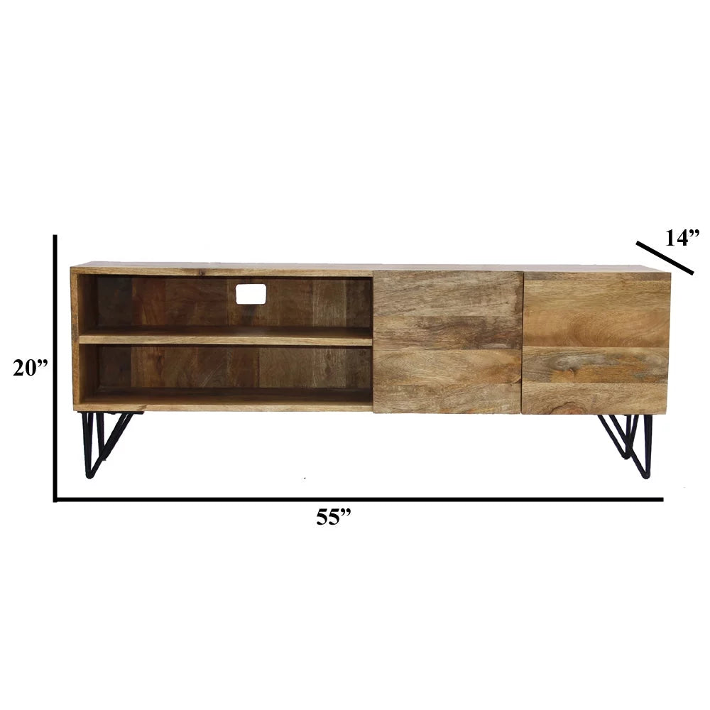 Mango Wood and Metal TV Stand With Storage Cabinet K2097