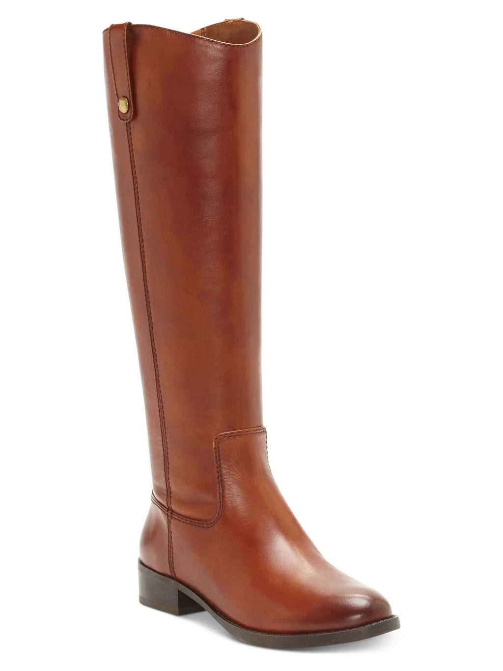 Brown Leather Zip-Up Block Heel Riding Boot Y447140