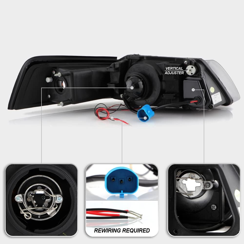 For 1999-2004 Ford Mustang Black Housing Projector Headlights F524971