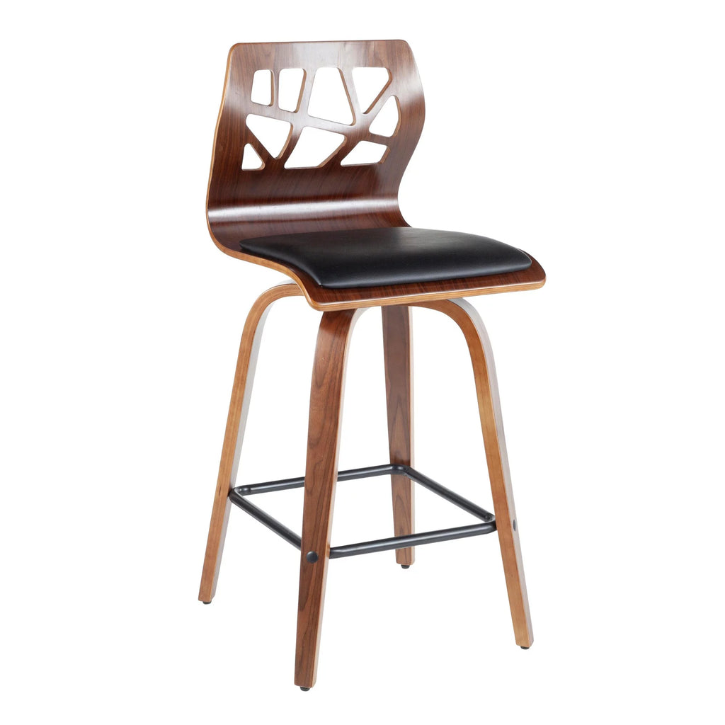 Walnut Wood Black Faux Leather Counter Stool Set of 2 N189747