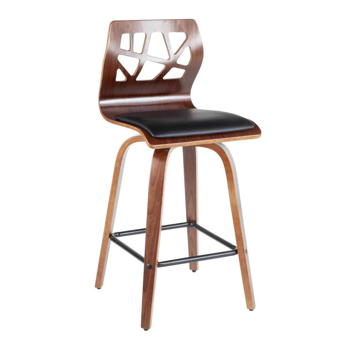 Walnut Wood Black Faux Leather Counter Stool Set of 2 N189747