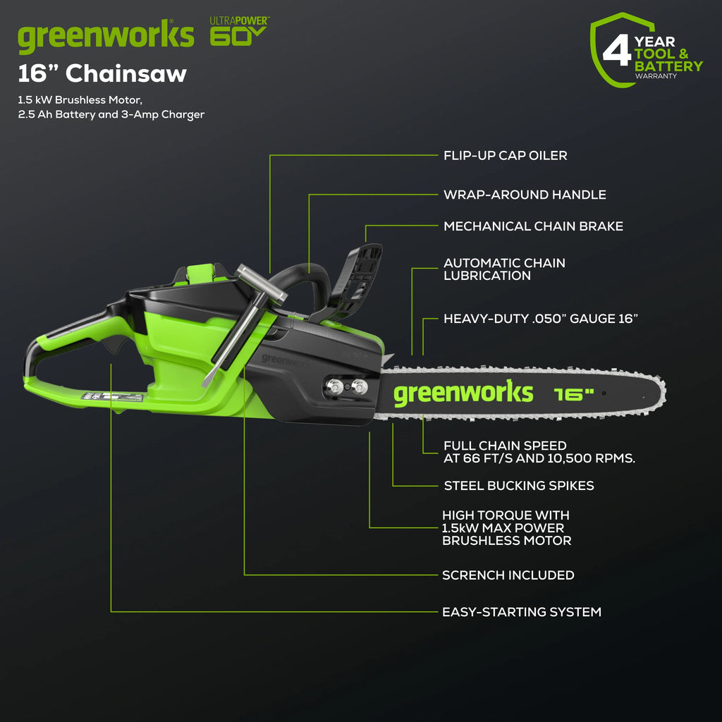 60V Brushless Chainsaw with 2.5 Ah Battery & Charger B996029