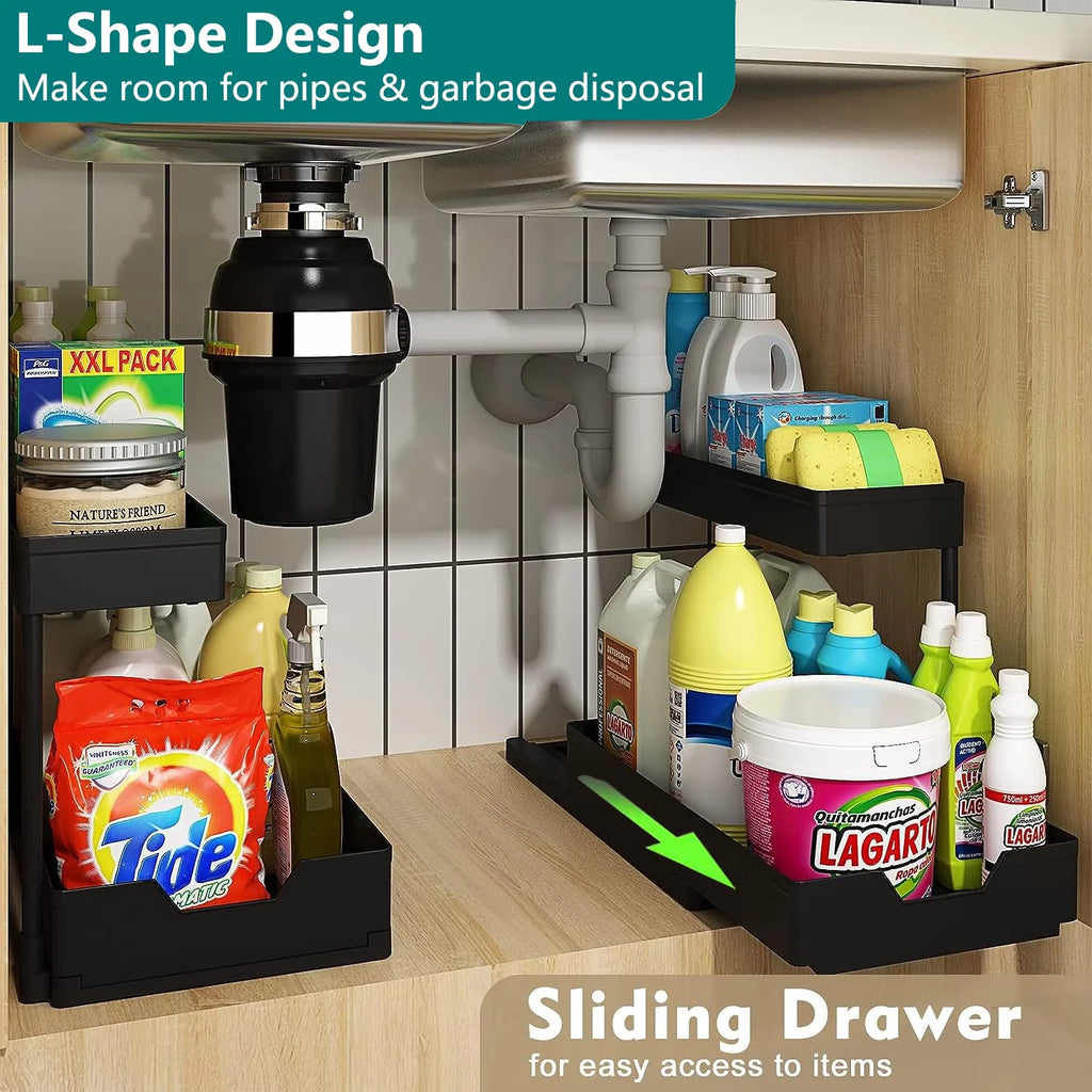 2 Tier L-Shape Under Sink Organizer with Hooks B4087
