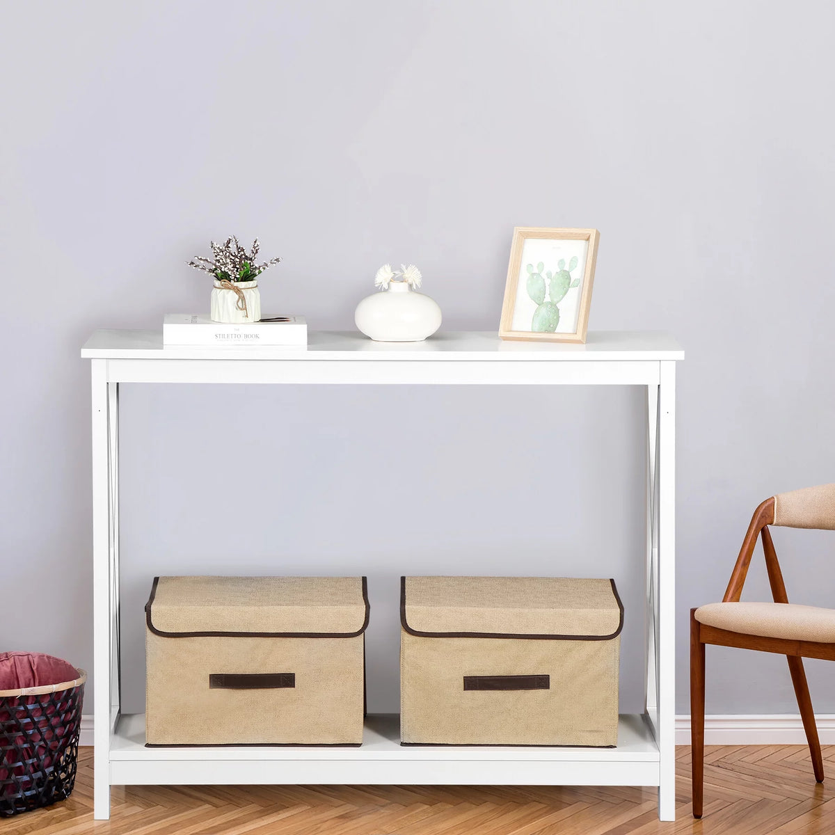 White 2-Tier MDF Console Table Z20097
