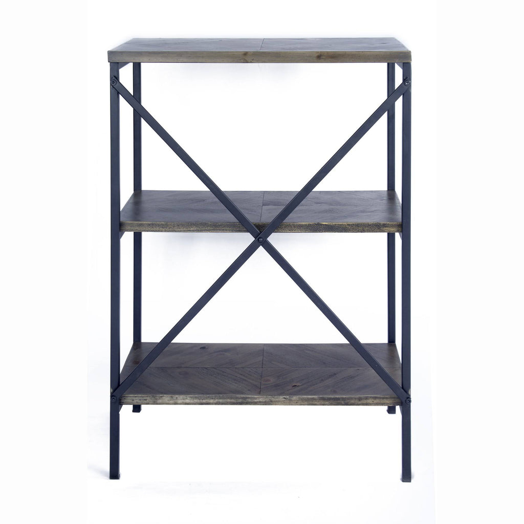Brown Metal Wood Bookcase with 3 Shelves U6870