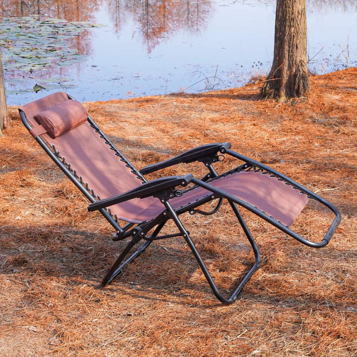 Set of 2 Adjustable Mesh Gravity Chair with Pillow and Cup Holder G841529