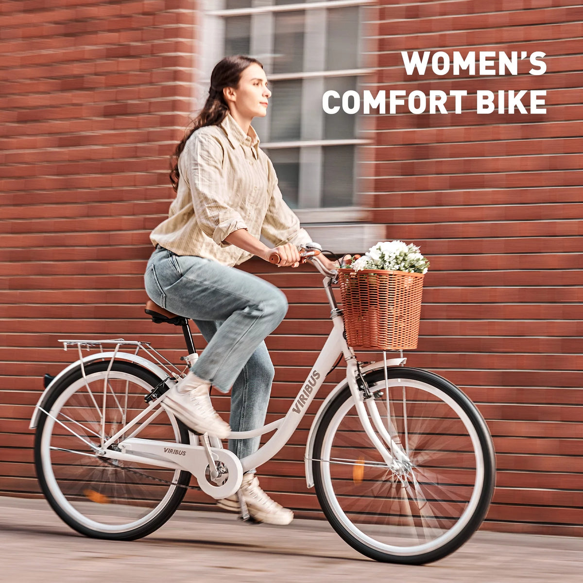 White 26 Inch Carbon Steel Hybrid Bike P539