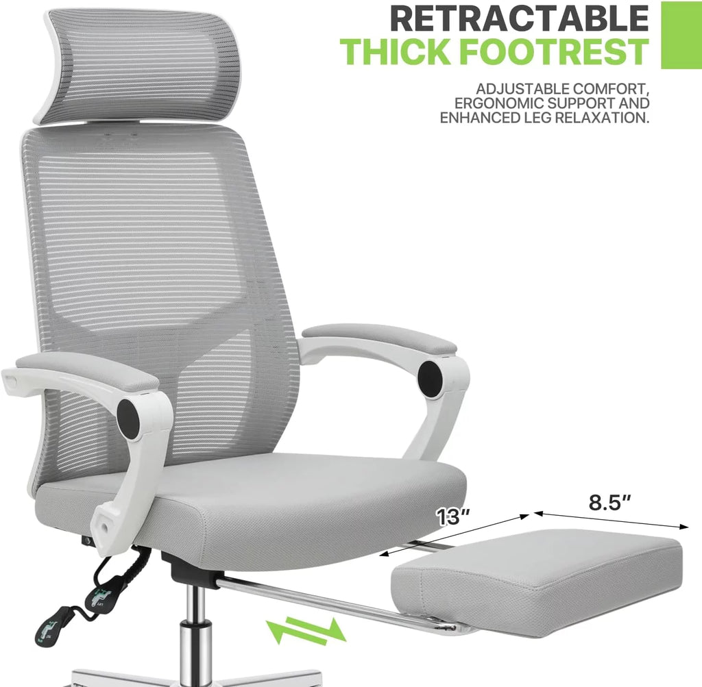 Grey Ergonomic High Back Mesh Office Chair with Footrest X5687