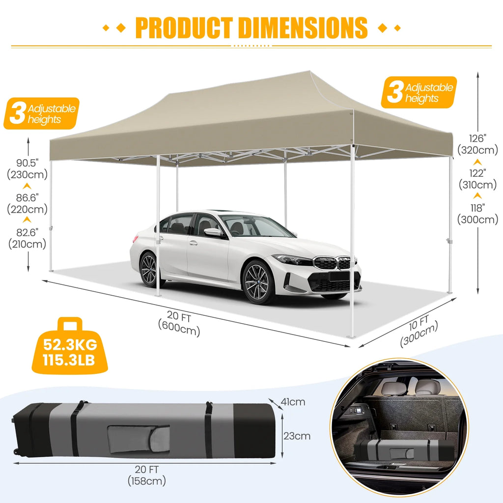 10x20 Pop up Canopy Tent Heavy Duty Waterproof UV 50+ Khaki B527